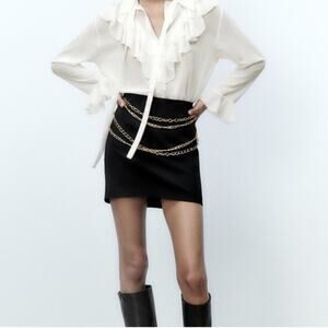 Zara Black Mini Skirt with Gold Tone Chain Accents Size Large